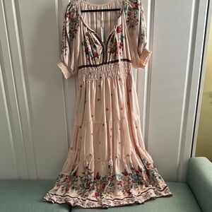 Anthropologie Floral Maxi Dress - Cream and Pink